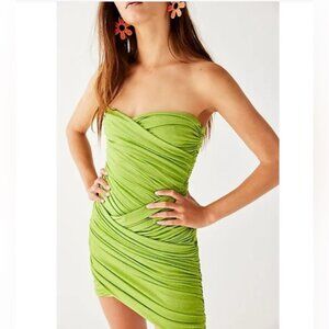 Baobab Irene Mini Dress Small Green Strapless Shimmer Bodycon Party